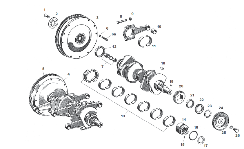 Crankshaft, Flywheel and Bearings