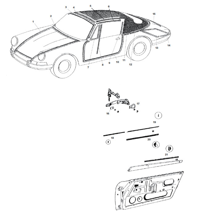 911SC and 930 Turbo Cabriolet Convertible Weatherstripping and