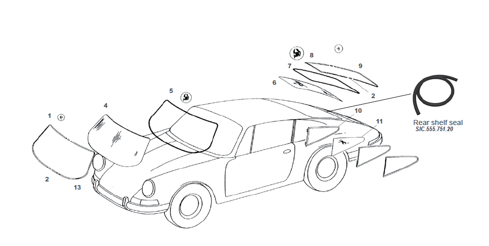 Gummidichtung Windschutzscheibe Porsche 911 912 65-88 91154122503