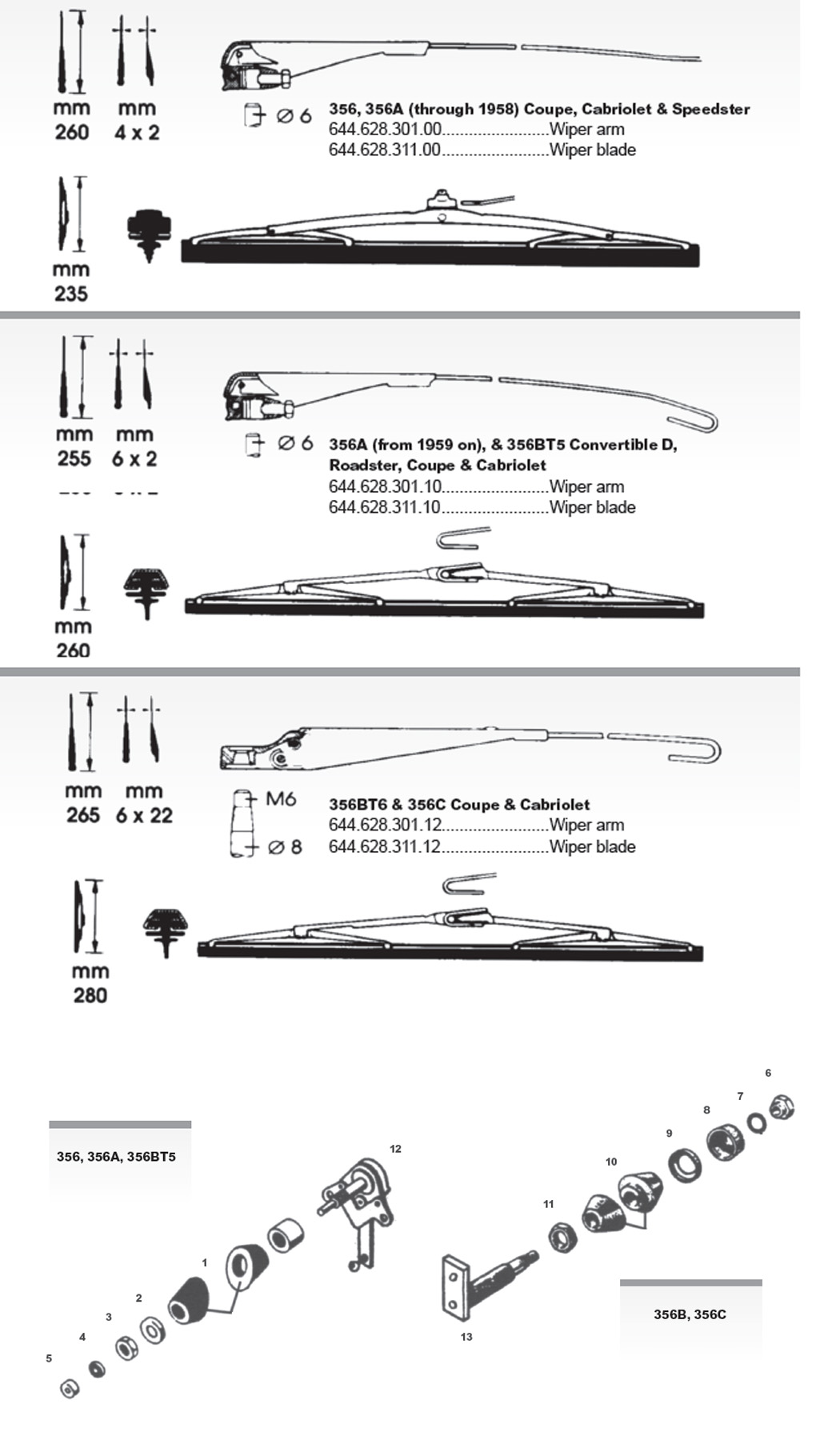 Porsche 356 Windshield Wiper Parts