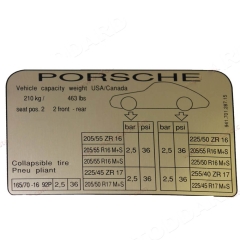941-701-287-15 Vehicle Capacities and Tire Pressure Decal 968 92-95 
