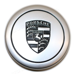 PCG-901-039-10 Hub Center Cap with Black Painted Porsche Crest, 3 Prong Clip Mount, 66mm   