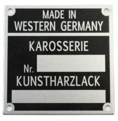 SIC-701-107-01 Chassis and Paint Number Badge for Reutter Built 911 912 1964-1969. Has Smaller Area for Chassis Number for Early Cars 