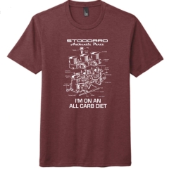 Stoddard Authentic Parts T-Shirt Weber All Carb Diet Design in Maroon Heather. Click To Choose Size!