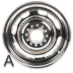 644-68-010-CHR German Rudge Wheel Set Of Five, 15 X 5.5 Inch, With 15x4.5 Inch Spare, Knock-Offs. Chrome Plated.