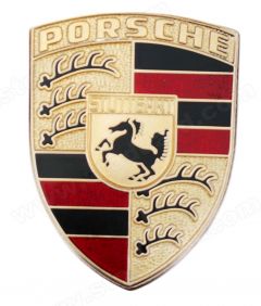 901-559-210-26 Late Style Red Porsche Hood Crest, Porsche Factory Part For 911 1976-1989