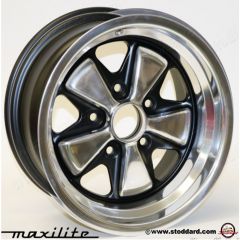 911-361-020-07-9PB Maxilite Fuchs Style Wheel 15 x 9-inch ET 15mm Offset Polished Lip and Petals, Black Insets