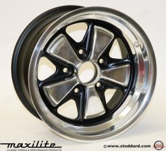 911-361-020-22-8PB Maxilite Fuchs Style Wheel 15 x 8-inch 10.6mm Offset Polished Lip and Petals, Black Insets 