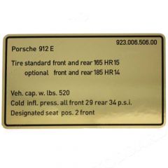 923-006-506-00 Vehicle Capacities and Tire Pressure Decal, 912E (1976)  