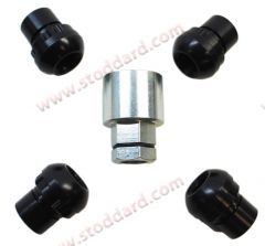 993-361-057-00 Locking Wheel Lug Nut Set. Porsche Classic Part with four nuts, keys and covers.   993.361.057.00  
