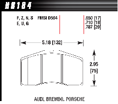 HB184F-650 Hawk Brake Pad, HPS F Compound, For 993 Front Turbo Big Red Replaces 99335194903