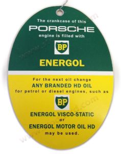 NLA-701-025-00 BP Energol Engine Oil Hang Tag. Appropriate for 356 Pre A through T6.  64470102500  