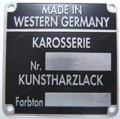NLA-701-107-00 Chassis and Paint Number Plate Fits 1965 through early 1970 911 and 912