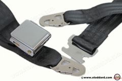NLA-803-901-05 2-point Lap Seat Belt , Black, for Front Seat with Integrated Adjustment at Latch for Original Appearance. With Hardware. For 356, early 911 912