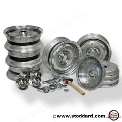NLA-RB1-SET-B Ruote Borrani Turbo Sprint Type B 15x5.5-inch Wheel Set, With 15x4.5 Spare, Four New Brake Drums and Hub Conversion Set for 356B  