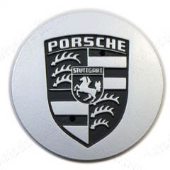 PCG-361-032-02 Hub Center Cap with Black Crest Fits 911 1978-94 964 924 928 944 75mm Diameter with with 60mm mounting ring  